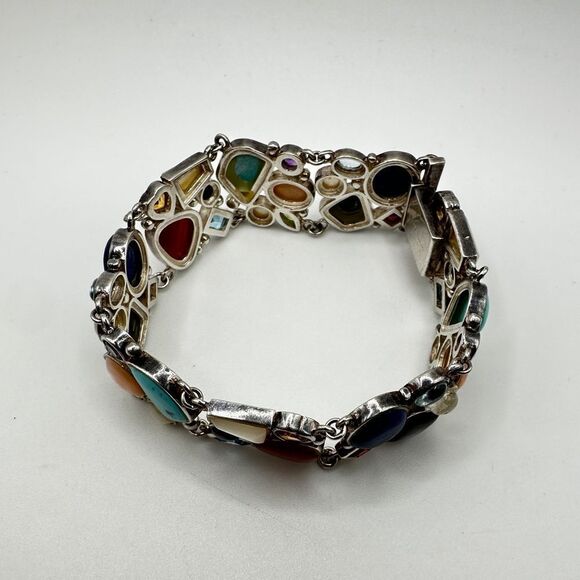 7.5" Mult-gemstone and shell stamped sterling silver bracelet! - Picture 7 of 14